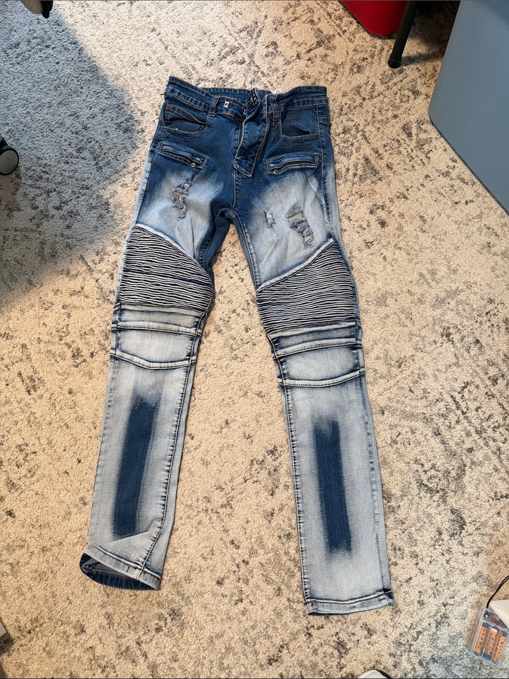 Men's Blue Washed Biker Skinny Jeans
